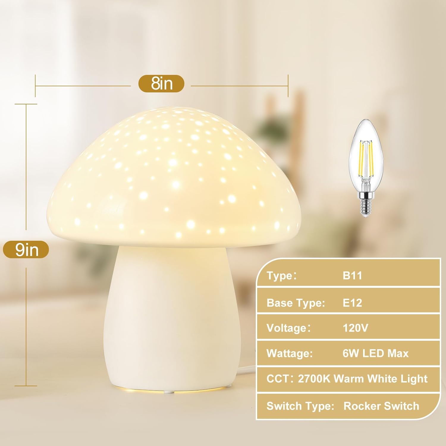 61lgPNgKWBL._AC_SL1500_.jpg BOHON Mushroom Lamp, Ceramic Bedside Table Lamp for Bedroom Nightstand, Cute Night Light LED Small Lamp for Living Room Kids Home Office Desk Nursery Decor Girl Gifts, LED Bulb Included, White - Image 6