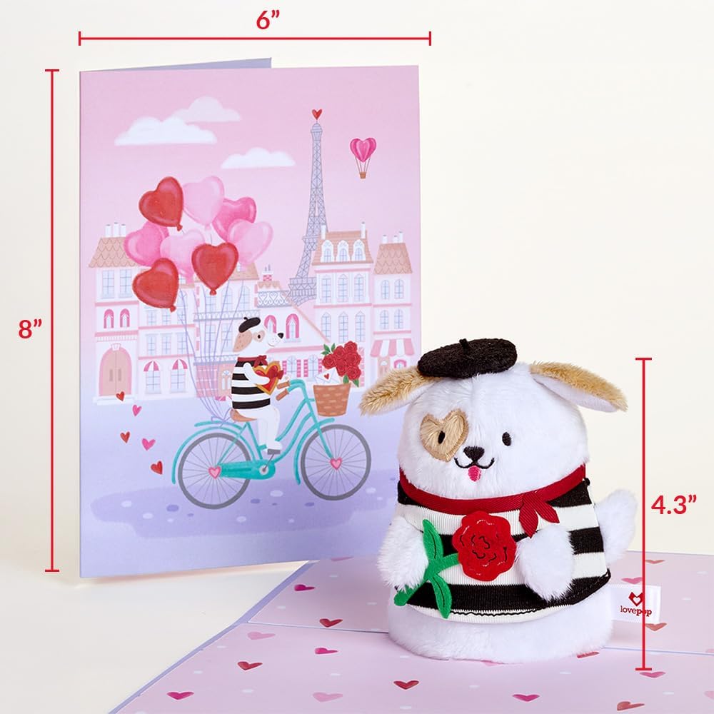 61m8m3Q0c0L._AC_SL1000_.jpg Lovepop Plushpop Soft Animal Pop-Up Card for Her and Him - 3D Greeting Card for Boys, Girls, Men, Women - French Love Dog - 6" x 8" Card - Image 2