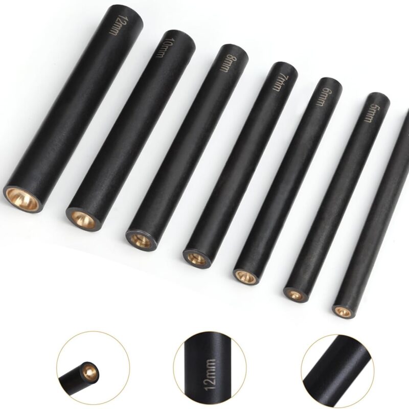 WUTA Mushroom Rivets Setter Tool Kit Smooth Black Antirust Press Button Manual Installation Mold for 4+5+6+7+8+10+12mm Round Button Studs Installation (7 Pcs)