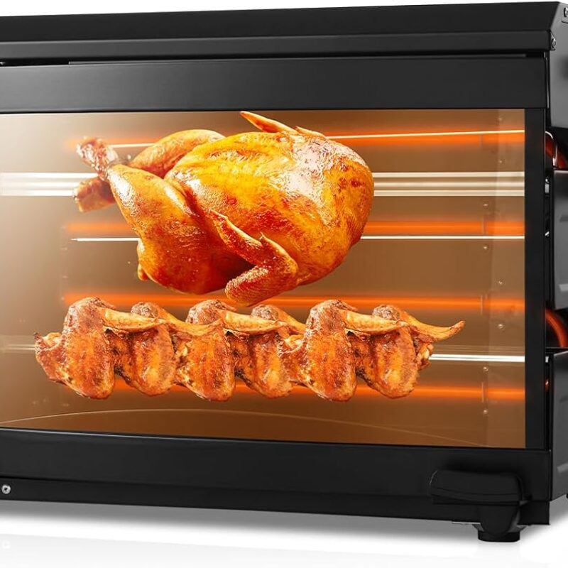 Electric Rotisserie Grill Indoor with Auto-Rotating Skewers, 31 QT Smoke-Free Rotisserie Oven with Timer for Brazilian Picanha BBQ, Churrasco, Black