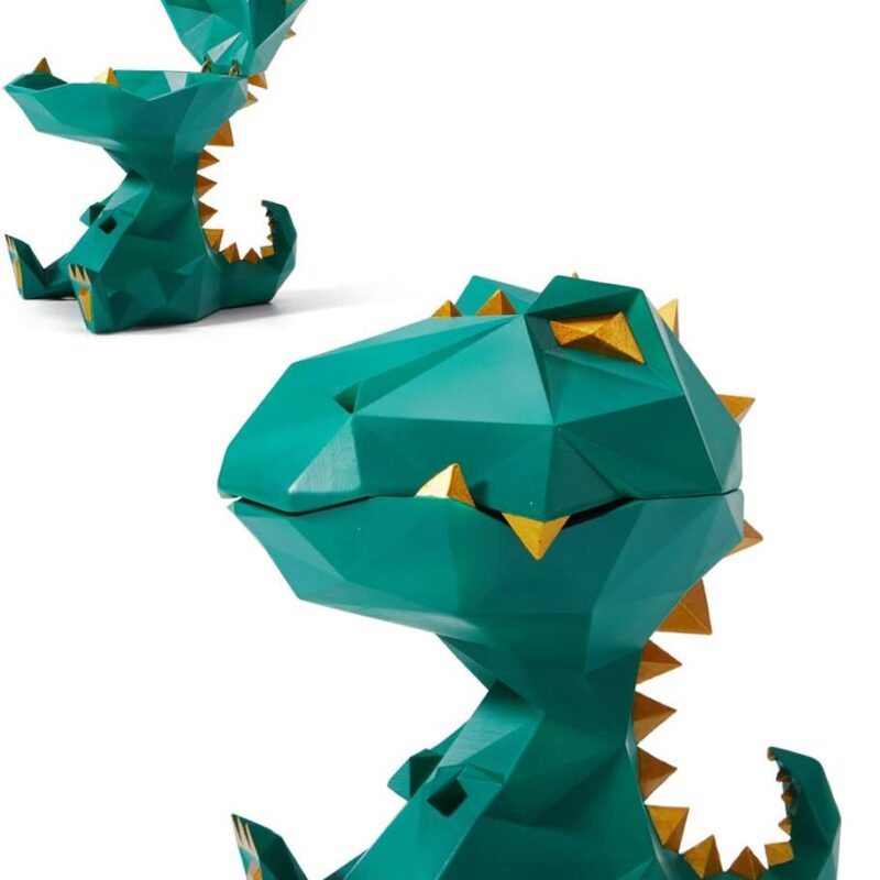 HAUCOZE Dinosaur Gifts Statue Candy Dish Modern Sculpture Arts Cookie Jar Polyresin Green 7.5 inch