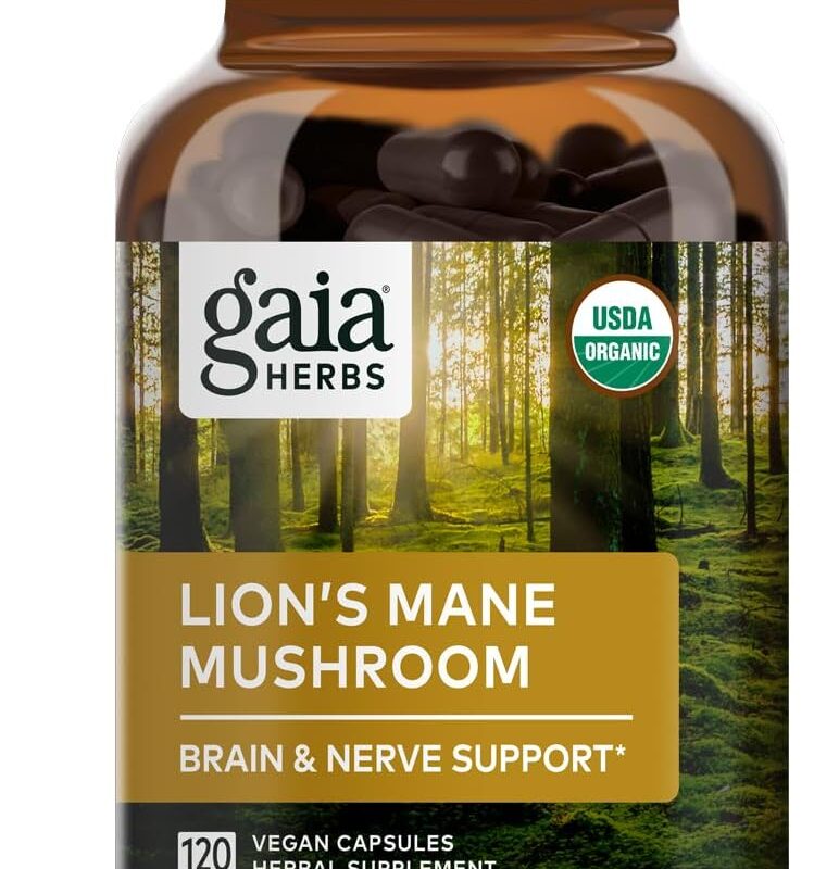 Gaia Herbs Organic Lion’s Mane Mushroom - Brain and Nerve Support Supplement to Help Maintain Neurological Health - with Organic Lion's Mane Mushrooms -120 Vegan Liquid Phyto-Capsules (120-Day Supply)