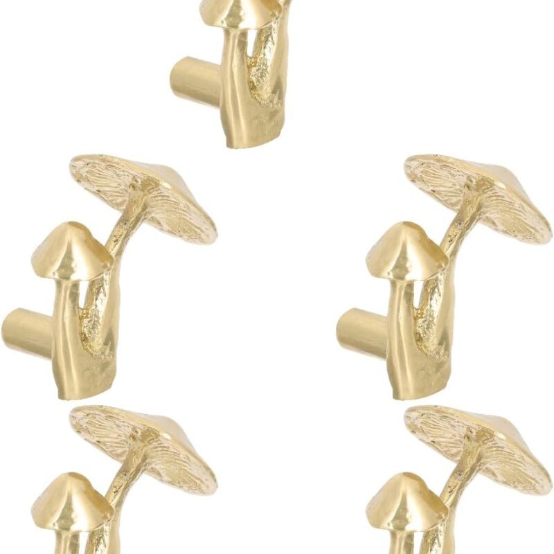 Mushroom Cabinet Pulls：5 Pcs Brass Mushroom Handle Ginkgo Leaf Knobs Mushroom Cabinet Knob - Handle Knob for Door Cabinet Dresser Wardrobe