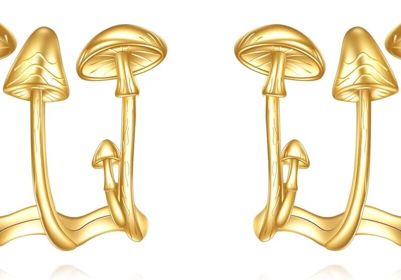 KECHO 14K Solid Gold Mushroom Stud Earrings Trendy Earrings for Women Christmas Jewelry