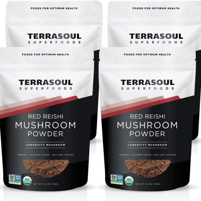 Terrasoul Superfoods Organic Reishi Mushroom Powder (4:1 Extract), 22 Oz (4 Pack) - Immune Boosting | Coffee Enhancer | Deeper Sleep