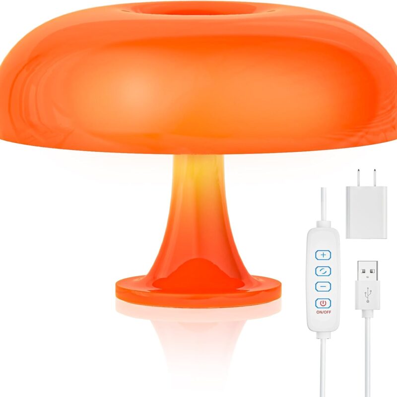 Orange Mushroom Lamp, Dimmable Donut Lamp with 3 Lighting Modes, 70s Retro Mid Century Modern Lamp, Mushroom Table Lamp for Bedroom Living Room, Home Decor Aesthetic Lamp, Cool Lamp Gift Idea