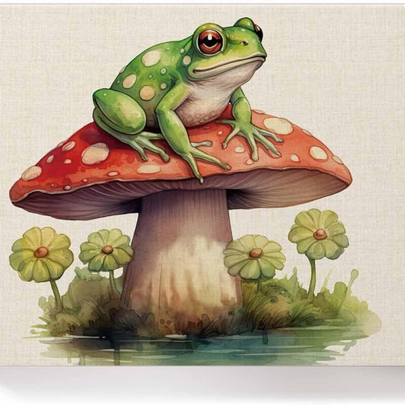 Savannan Paint by Numbers Framed Canvas, Summer Frog Mushroom Botanical Flowers Floral Rural Acrylic Painting Kit for Adults Beginner Drawing Paintwork 20"x16"