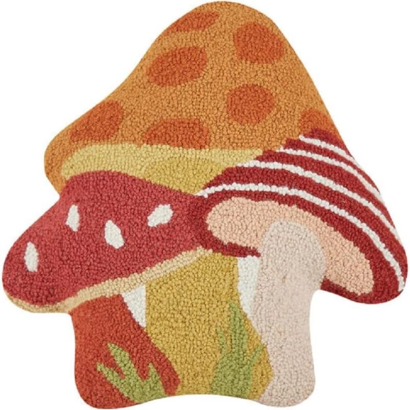 Peking Handicraft Mushroom Shaped Hook Pillow, 16-inch Length, Wool and Poly Velvet, Blown in Filler, Home, Home Décor