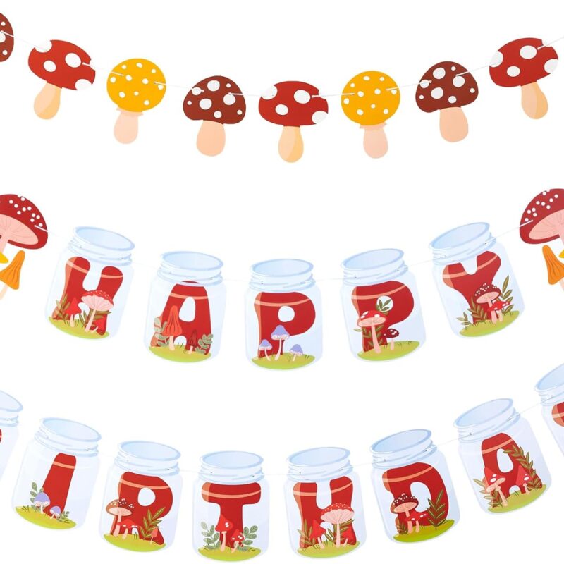 71-0fRpInJL._AC_SL1500_.jpg 3PCS Mushroom Happy Birthday Banner Mushroom Decorations, Watercolor Mushroom Birthday Banner Mushroom Birthday Party Decorations for Baby Shower Kids Forest Plant Fairy Theme Party Supplies