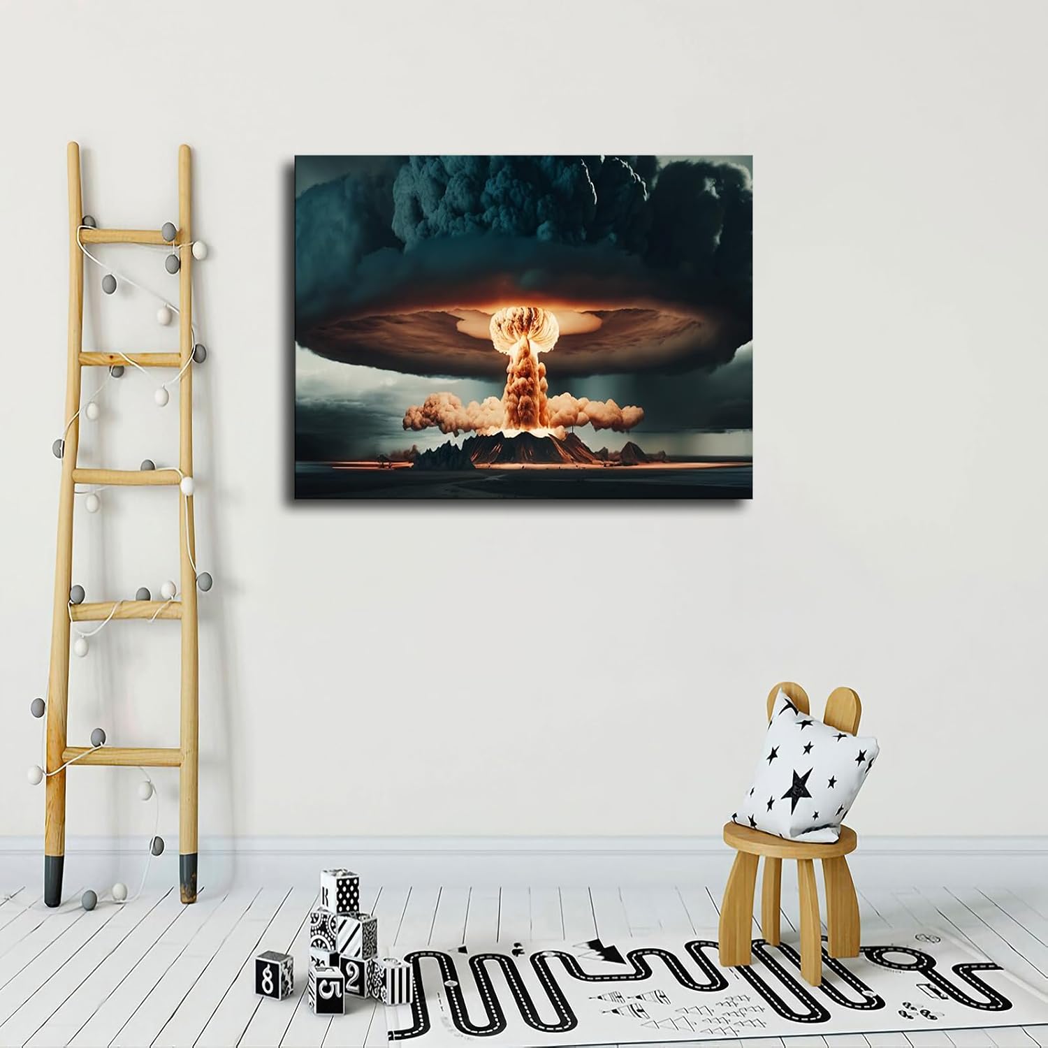 710HF2H15vL._AC_SL1500_.jpg Atomic Bomb Nuclear Explosion Mushroom Cloud Poster Painting Giclée Canvas Print for Home Room Office Decoration Gift with Or Without Frame (Framed,16×20inch) - Image 3