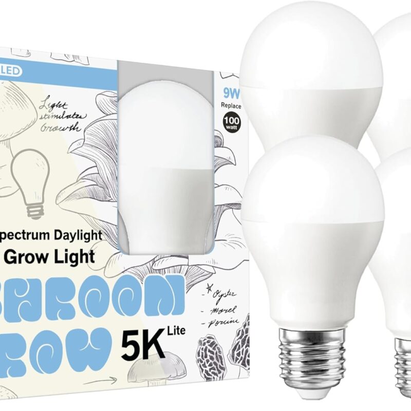 Miracle LED Shroom Grow Indoor LED Grow Bulbs for Oyster, Shiitake, Lions Mane Mushrooms ect. with Absolute Daylight Full Spectrum Replace 100W LED Grow Bulbs (4-Pack)