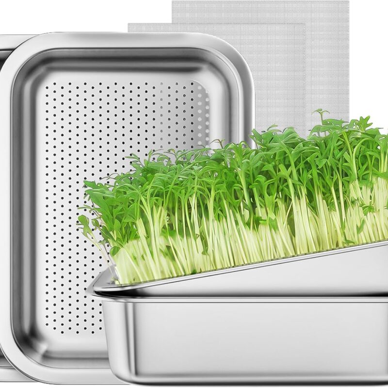 FANHAO 2-Pack Sprouting Tray Kit, Stainless Steel Soil-Free Cultivation Germination Tray, Healthy Wheatgrass Grower Sprouting Container Kit Nursery Tray for Indoors Plant Seedlings