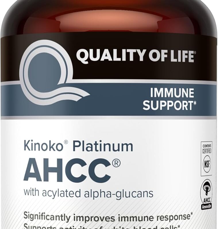 Quality of Life Premium Kinoko Platinum AHCC Herbal Supplement, 750mg of AHCC per Capsule, for Immune Support, Liver Function, Maintains Natural Killer Cell Activity, 1 Pack, 60 Veggie Capsules