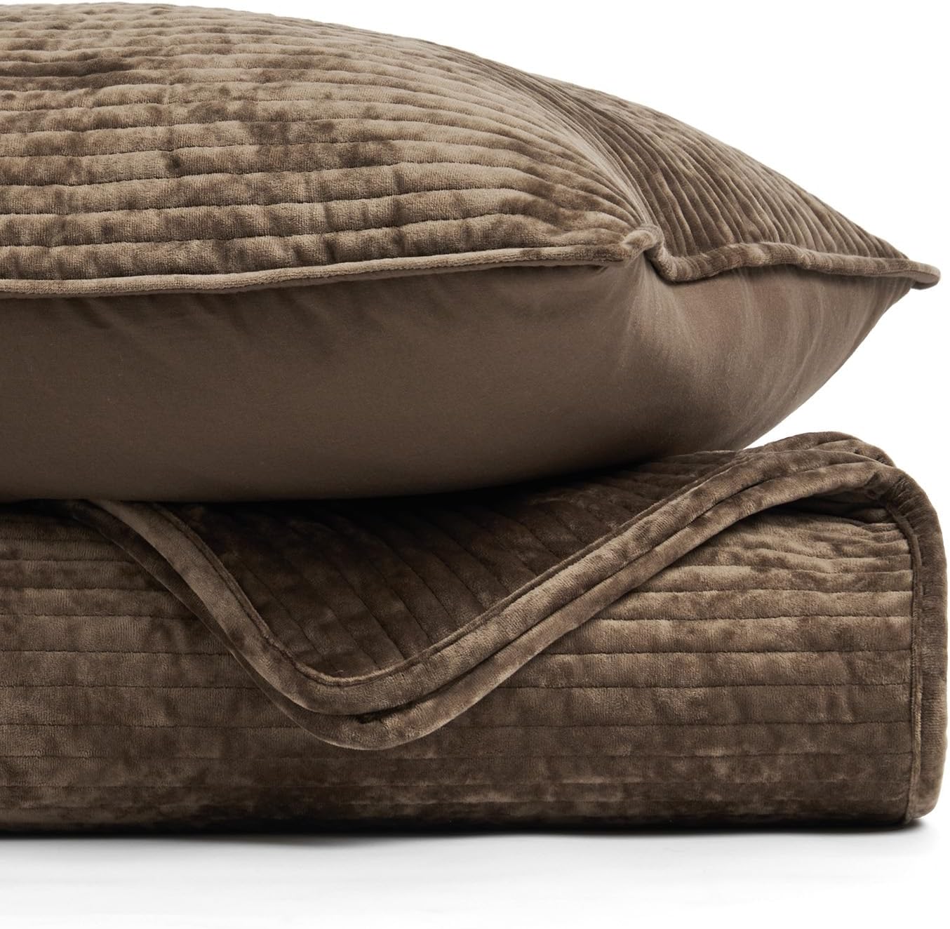 713O3cEUkrL._AC_SL1500_.jpg EVERGRACE Velvet Quilt Set Queen Size, Luxurious Soft Velvet Bedding Sets, Lightweight Velvet Comforter for All Season, Striped Channel Bedspread Coverlet with 2 Shams, Mushroom Brown - Image 9