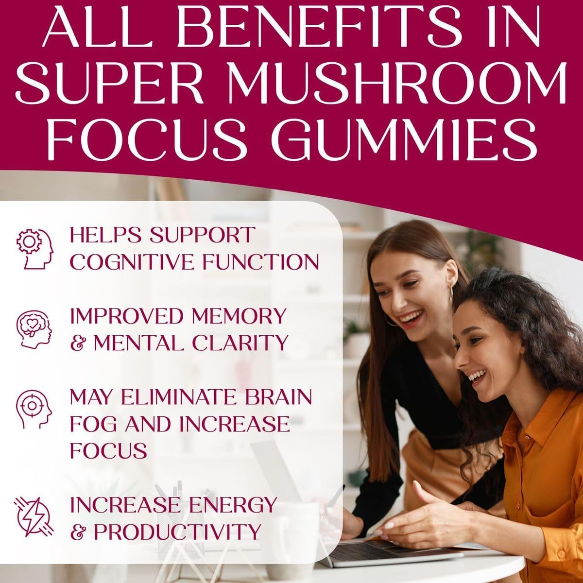 713Wov734TL._AC_SL1200_.jpg Auri Super Mushroom Focus Gummies - w/Lion's Mane, Alpha GPC & Rhodiola - Mushrooom Supplement to Support Cognitive Function, Mental Clarity, Focus & Energy | 60 Gummies, Vegan Friendly, Non GMOs - Image 3