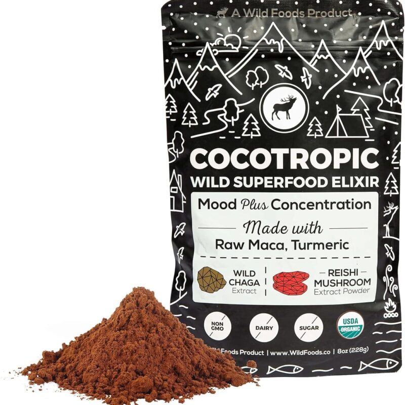Organic Cocotropic Superfood Mushroom Hot Chocolate Mix, 16 oz | Non-GMO, Vegan, Gluten Free, Mood, Raw Cacao, Reishi Mushrooms, Chaga, Maca, Turmeric (16 Ounce (Pack of 2))