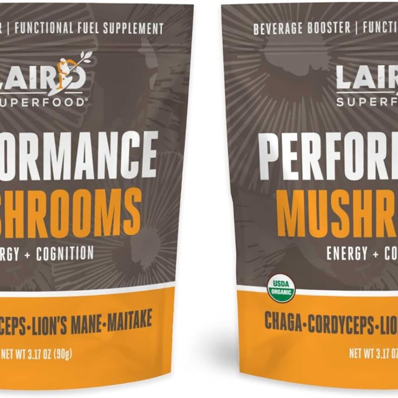 Laird Superfood Organic Performance Mushroom Blend with Chaga, Cordyceps, Lion's Mane and Maitake for Energy and Cognition, 3.17 oz. Bag, Pack of 2