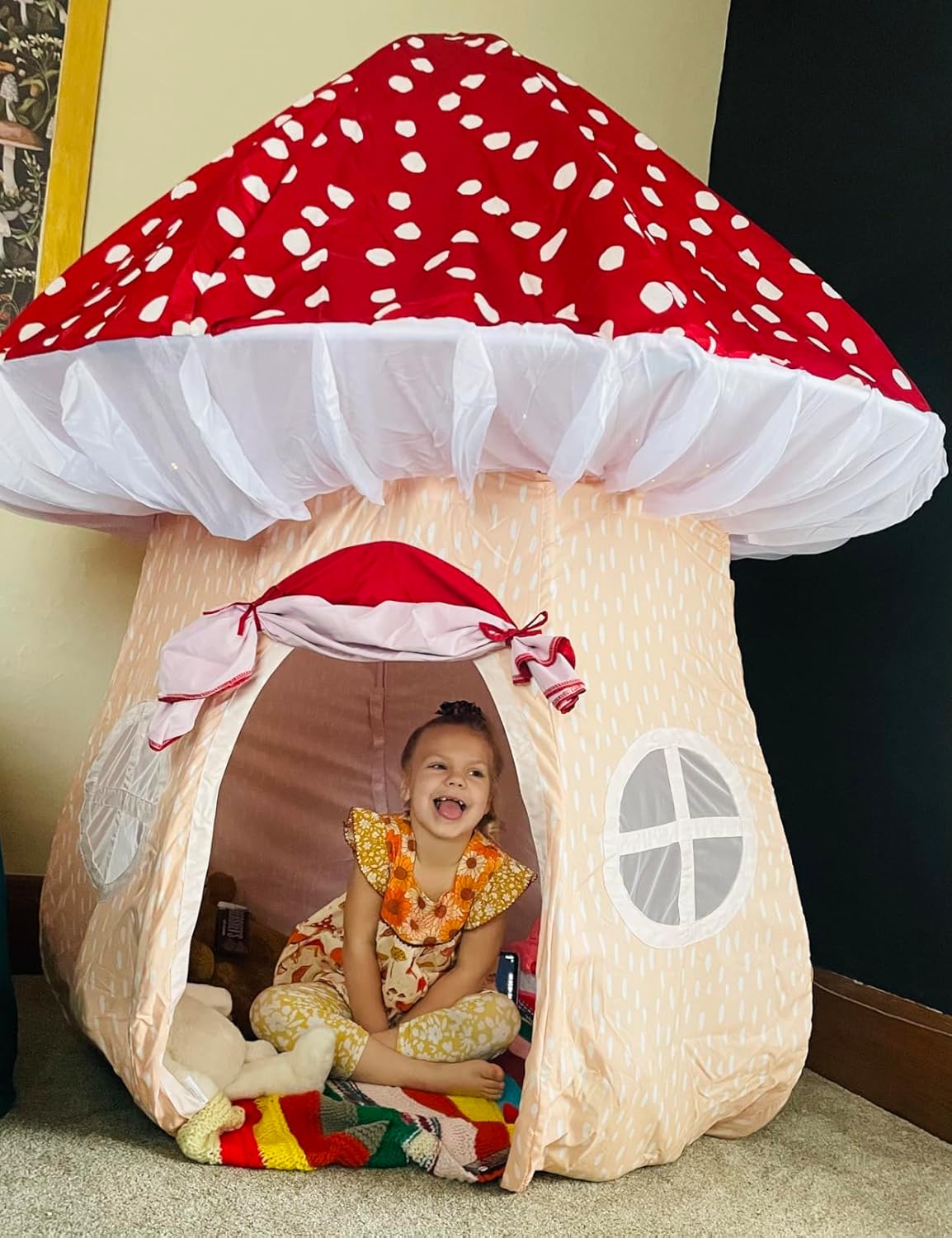 7147QwmnHJL._AC_SL1500_.jpg Asweets Mushroom Tent Kids Playhouse Tent – Boys and Girls Play Fort with Exquisite Design for Imaginative Indoor/Outdoor Play Tent - Image 9