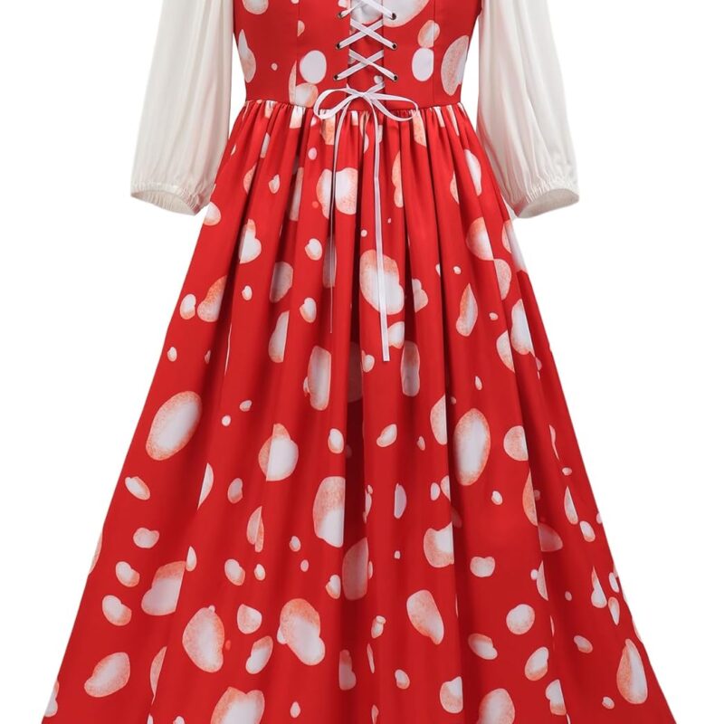 FURPHI Mushroom Dress for Women US Size Renaissance Cottagecore Clothing Christmas Cosplay Red Costume