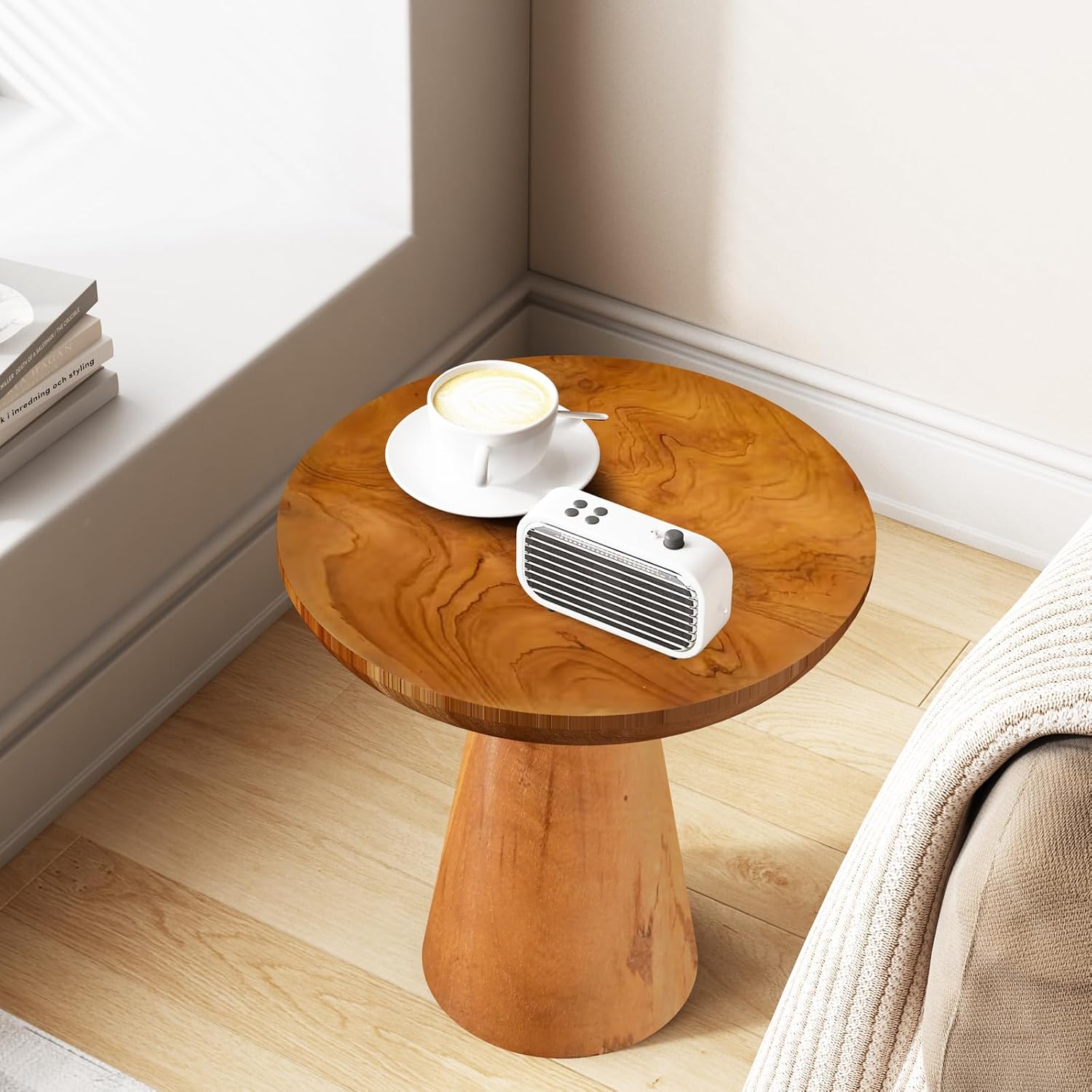 715eRJTNQ7L._AC_SL1500_.jpg Mushroom Side Table, Teak Stool, Natural Plant Stand, 14" Tall Wood Round Coffee Table for Living Room, Bedroom, Garden, Yard - Image 3