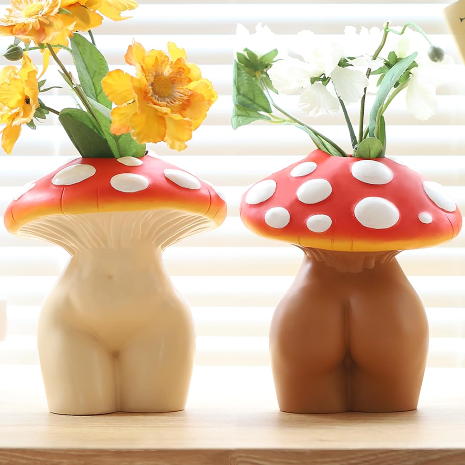 716b9EOB38L._AC_SL1500_.jpg GUGUGO Mushroom Lady Body Vase for Flower, Funky Mushroom Decor, Eclectic Lady Form Butt Vases for Flowers