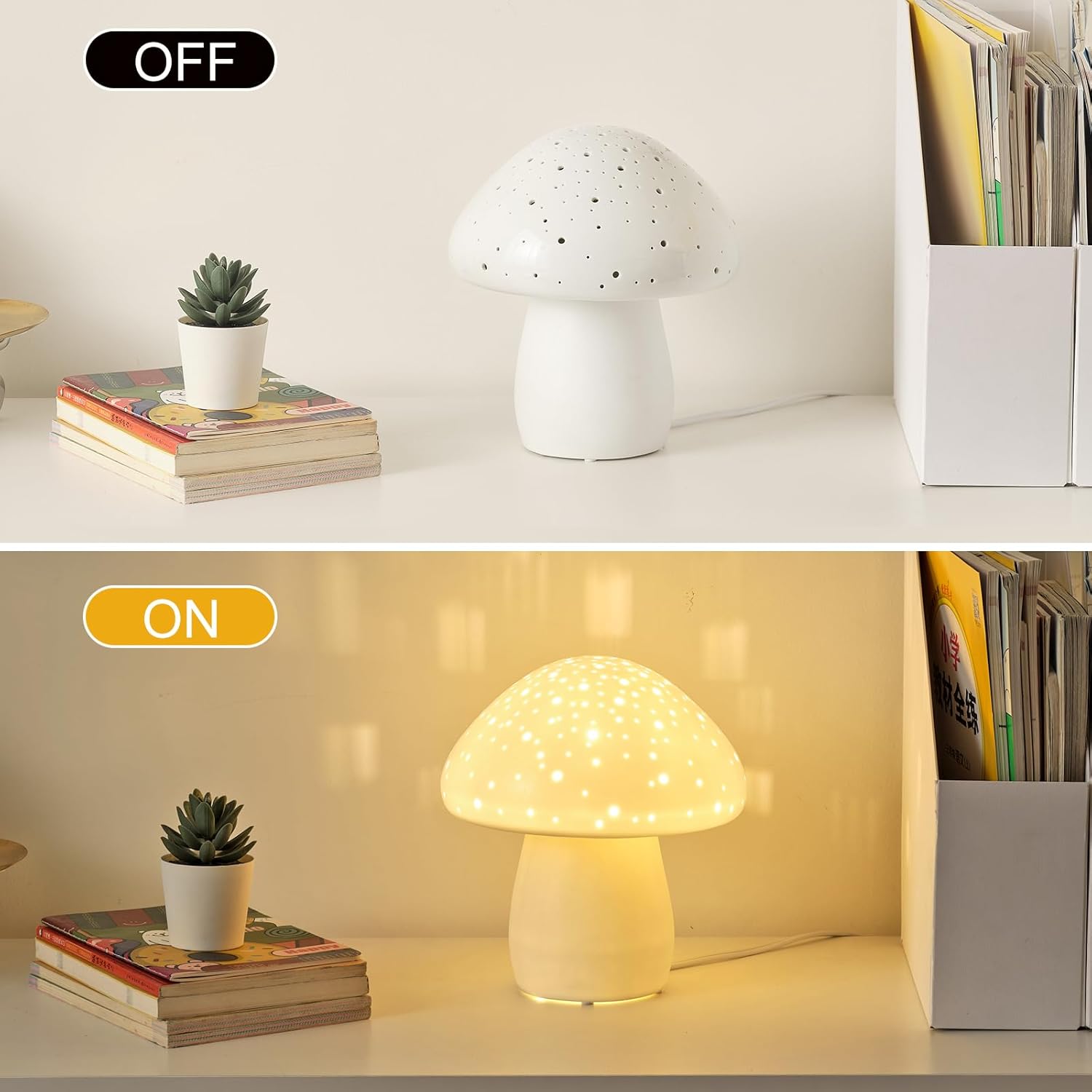 717IDgoxpjL._AC_SL1500_.jpg BOHON Mushroom Lamp, Ceramic Bedside Table Lamp for Bedroom Nightstand, Cute Night Light LED Small Lamp for Living Room Kids Home Office Desk Nursery Decor Girl Gifts, LED Bulb Included, White - Image 3