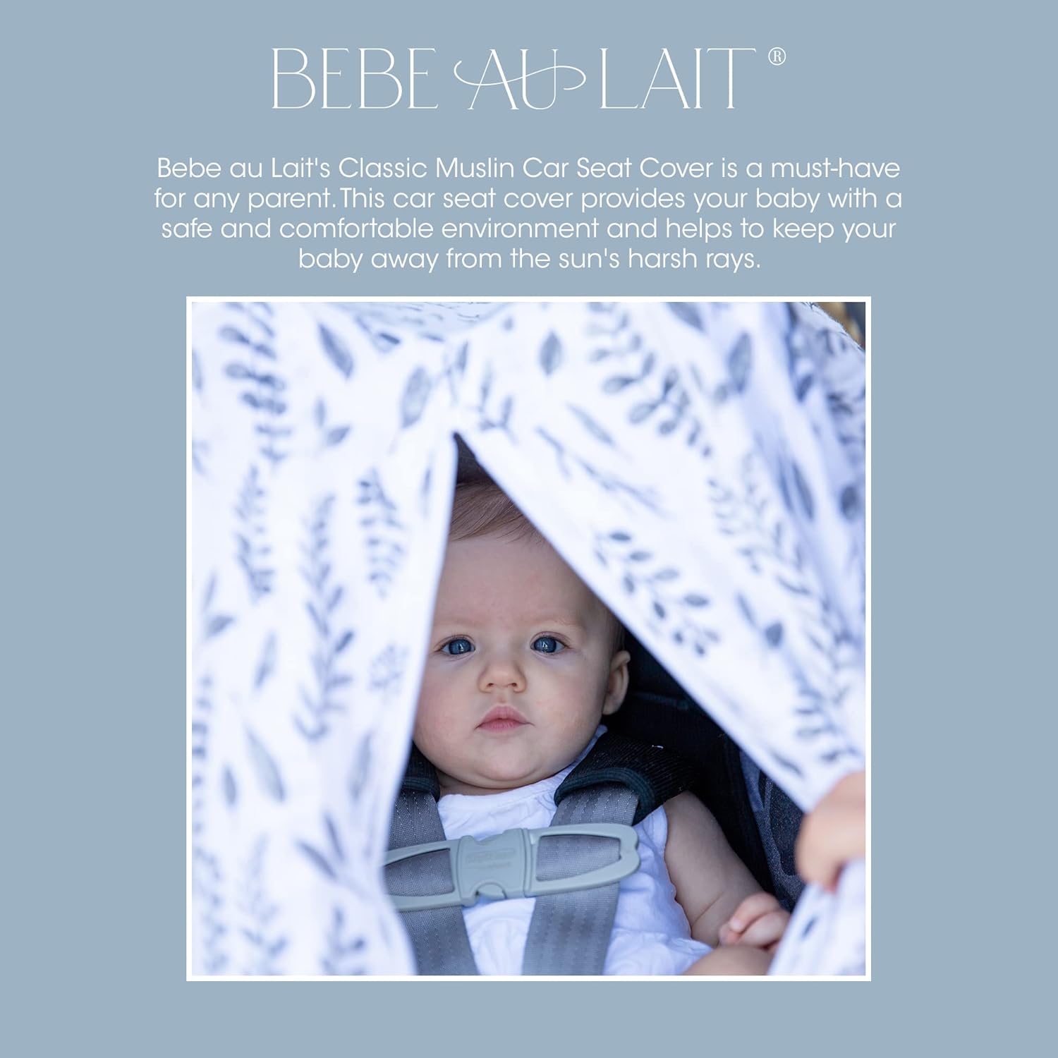 717MOwa5CJL._SL1500_.jpg Bebe au Lait Classic Muslin Car Seat Cover -Perfect Baby Car Seat Covers for Babies, Car Seat Canopy, Unisex Baby Car Seat Cover- Easy Snap Straps, Fully Zippered Opening, Breathable- Leaves