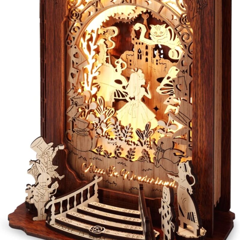 Alice in Wonderland 3D Puzzle Nightlight – DIY 3D LED Book Lamp – 3D Wood Puzzles Décor Lamp for Kids and Adults
