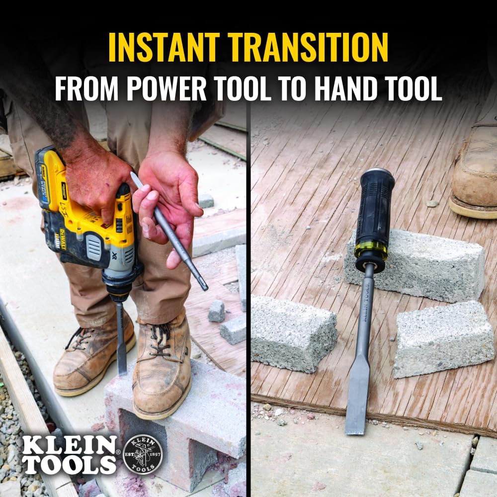717lmboH7AL._AC_SL1000_.jpg Klein Tools 32755SD SDS Demolition Driver Set with Case, Screwdriver Handle, Nail Puller, Pry Bar, SDS-Plus Chisels, for Prying, Demolition, and Screwdriving, 7-Piece - Image 2