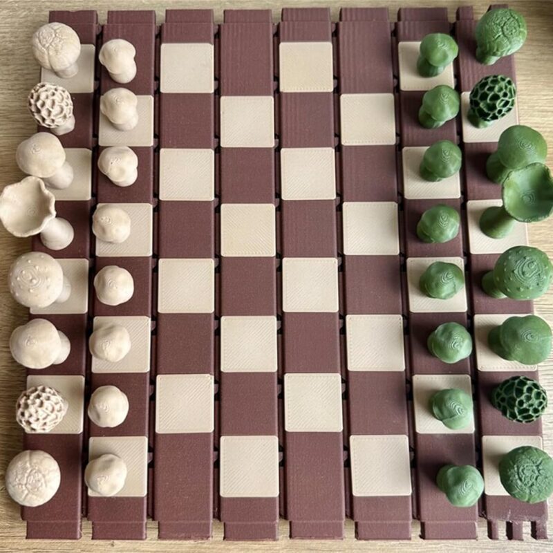 Forest Chess Set, Log and Mushroom Chess Board, 3D Printed Forest Chess Set, Chess Set, Mushroom Chess Board and Pieces (1 Set)