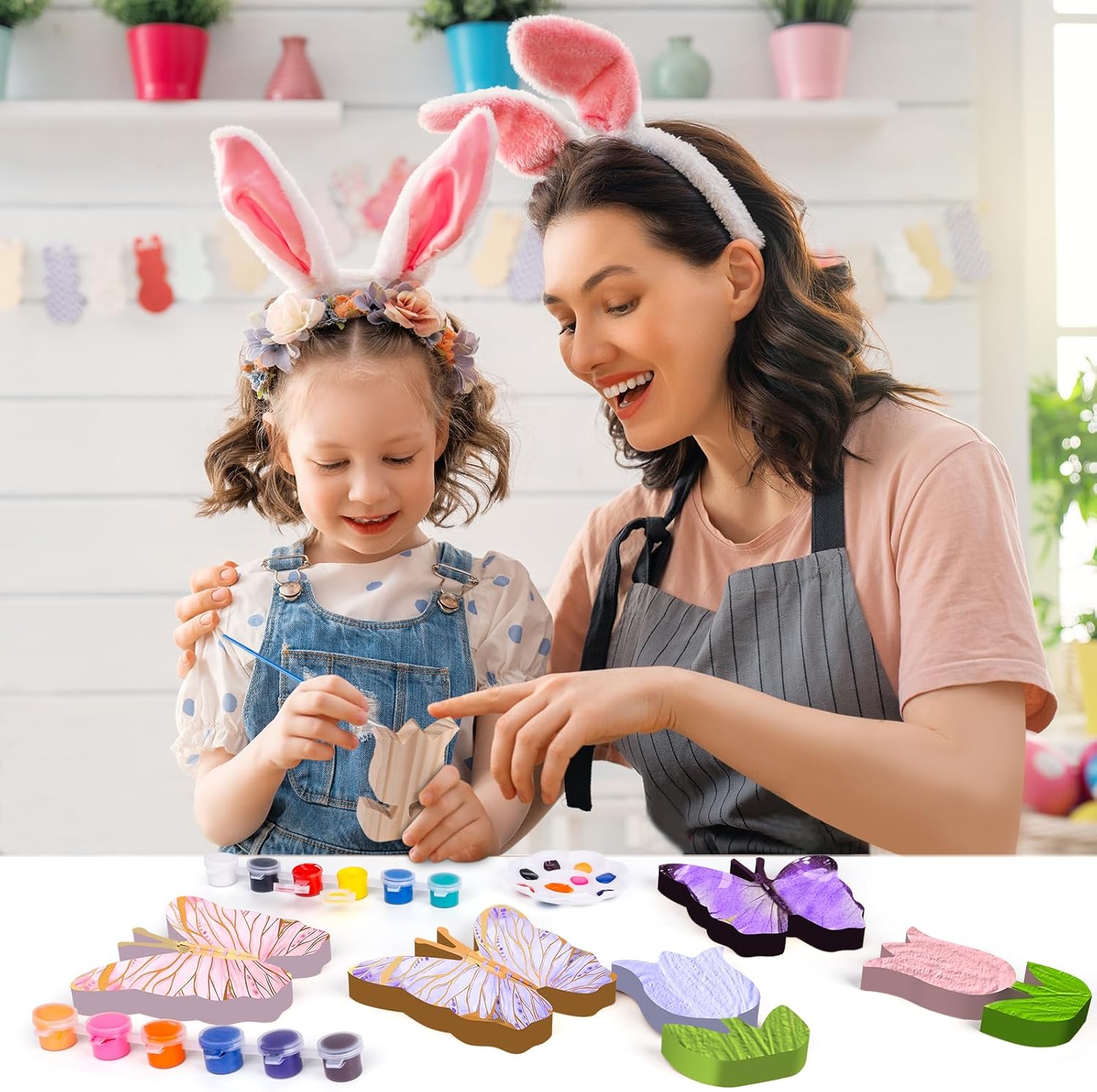 719GkysSTVL._AC_SL1500_.jpg 80PCS Wooden Spring Ornaments to Paint, 8 Styles DIY Blank Unfinished Wood Cutouts Ornament for Home Crafts Hanging Decorations, Insect Dragonfly Butterfly Snail Watering Can Mushroom Flower Shape - Image 4