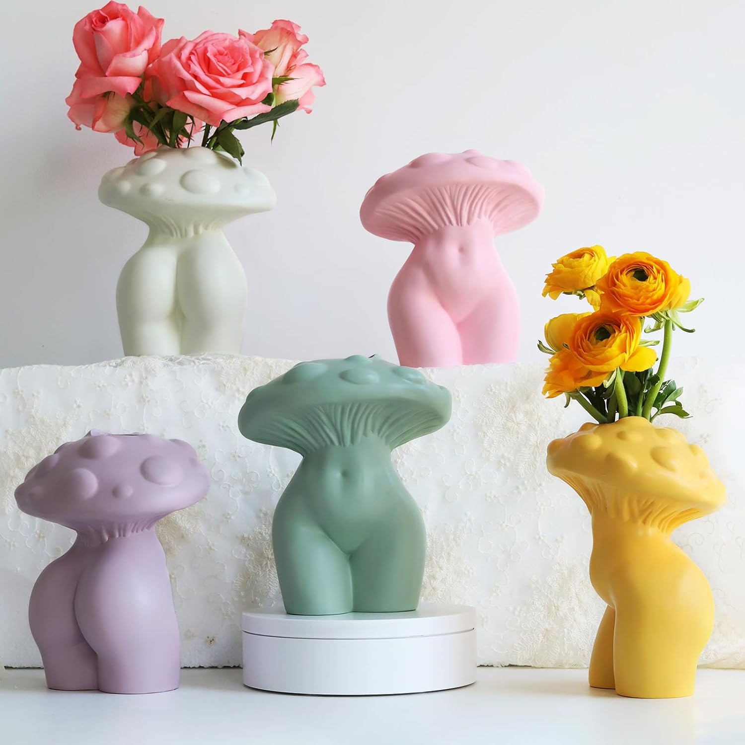 719UltZdLtL._AC_SL1500_.jpg GUGUGO Mushroom Lady Body Vase for Flower, Funky Mushroom Decor, Eclectic Lady Form Butt Vases for Flowers - Image 5