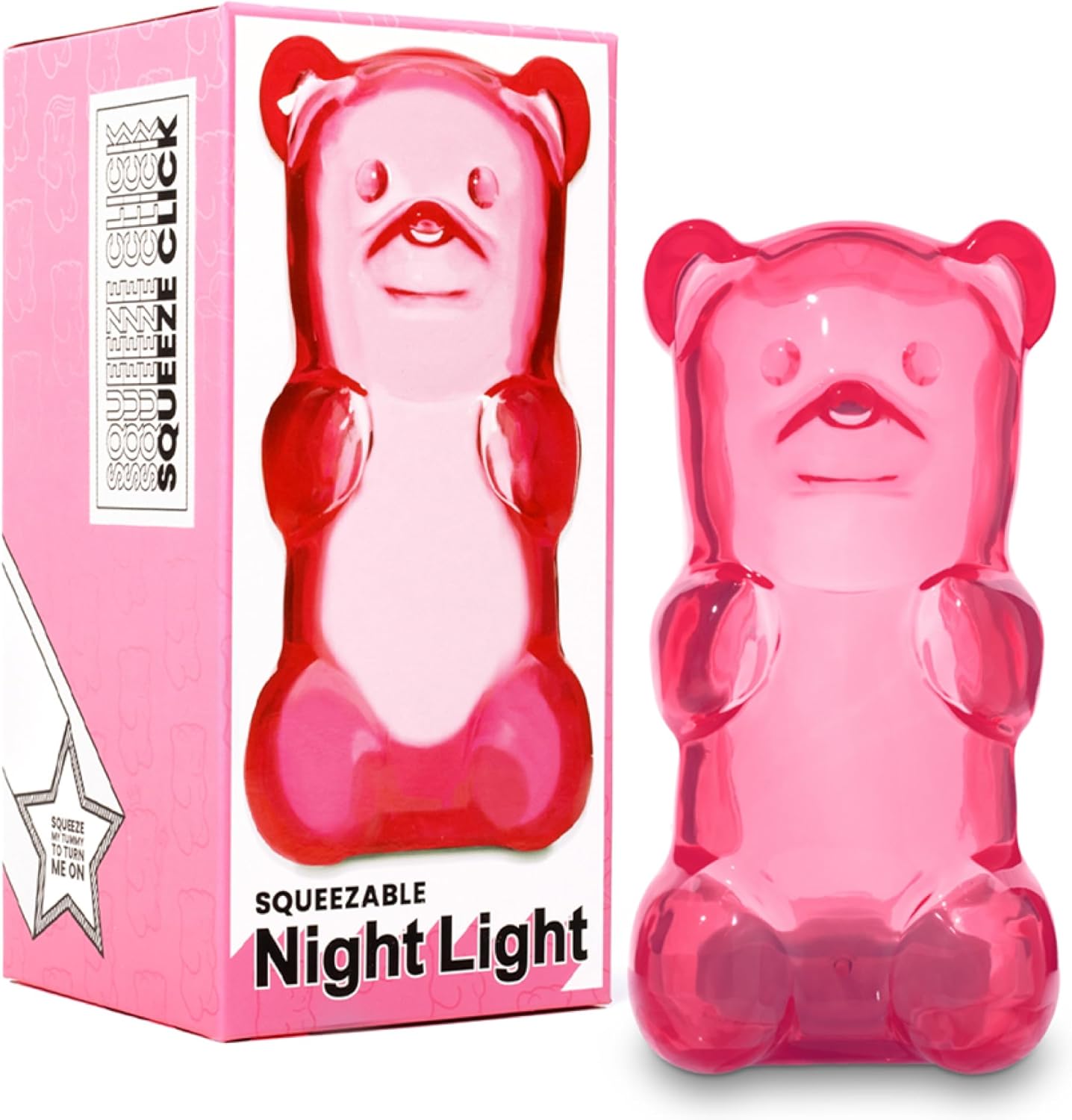 719ukE5fJqL._AC_SL1500_.jpg Gummygoods Squeezable Gummy Bear Night Light - Rechargeable, Portable, Squishy Lamp, 60-Min Sleep Timer - Christmas Gift for Kids & Adults, Baby Nursery, and Dorm Rooms - (Pink)