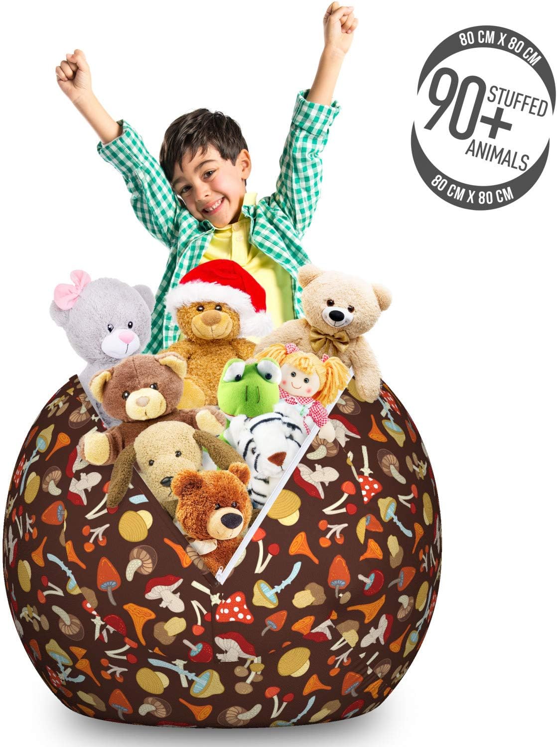 71AaqIoBvGL._AC_SL1500_.jpg Lunarable Mushroom Storage Toy Bag Chair, Cartoon Mushrooms Forest Fungal Amanita Girolles Agaric Botanical Autumn, Stuffed Animal Organizer Washable Bag, Large Size, Brown Vermilion - Image 3