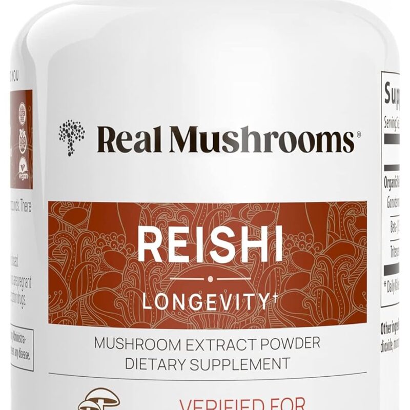 Real Mushrooms Reishi Capsules - Organic Mushroom Extract Supplement with Potent Red for Longevity, Mood, Sleep, Immune Support Vegan Supplement, Non-GMO, 200 Caps