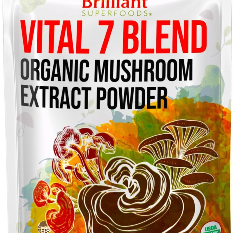 Ellie's Best 7 Mushroom Powder Extract Organic Blend - Reishi, Lion's Mane, Chaga, Turkey Tail, Cordyceps, Maitake & Shiitake - Double Extracted - Pure No Fillers - 8oz / 228 1g Servings……