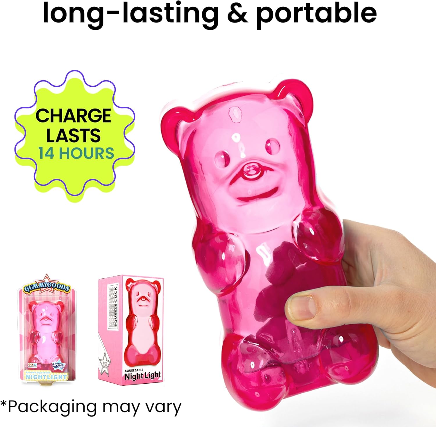 71ByKgc9IKL._AC_SL1500_.jpg Gummygoods Squeezable Gummy Bear Night Light - Rechargeable, Portable, Squishy Lamp, 60-Min Sleep Timer - Christmas Gift for Kids & Adults, Baby Nursery, and Dorm Rooms - (Pink) - Image 3