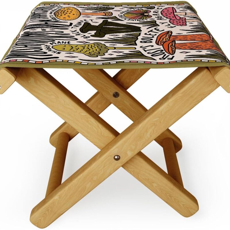 Deny Designs Folding Stool, Doodle by Meg Mushrooms of New Hampshire