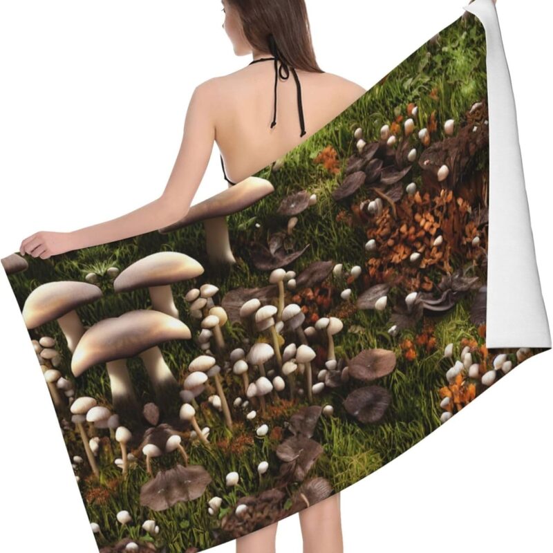 32 X 52 Inches Wild Mushroom Print Microfiber Soft Bath Towel,Quick Drying Towels for Body,Sport,Yoga,Spa,Fitness