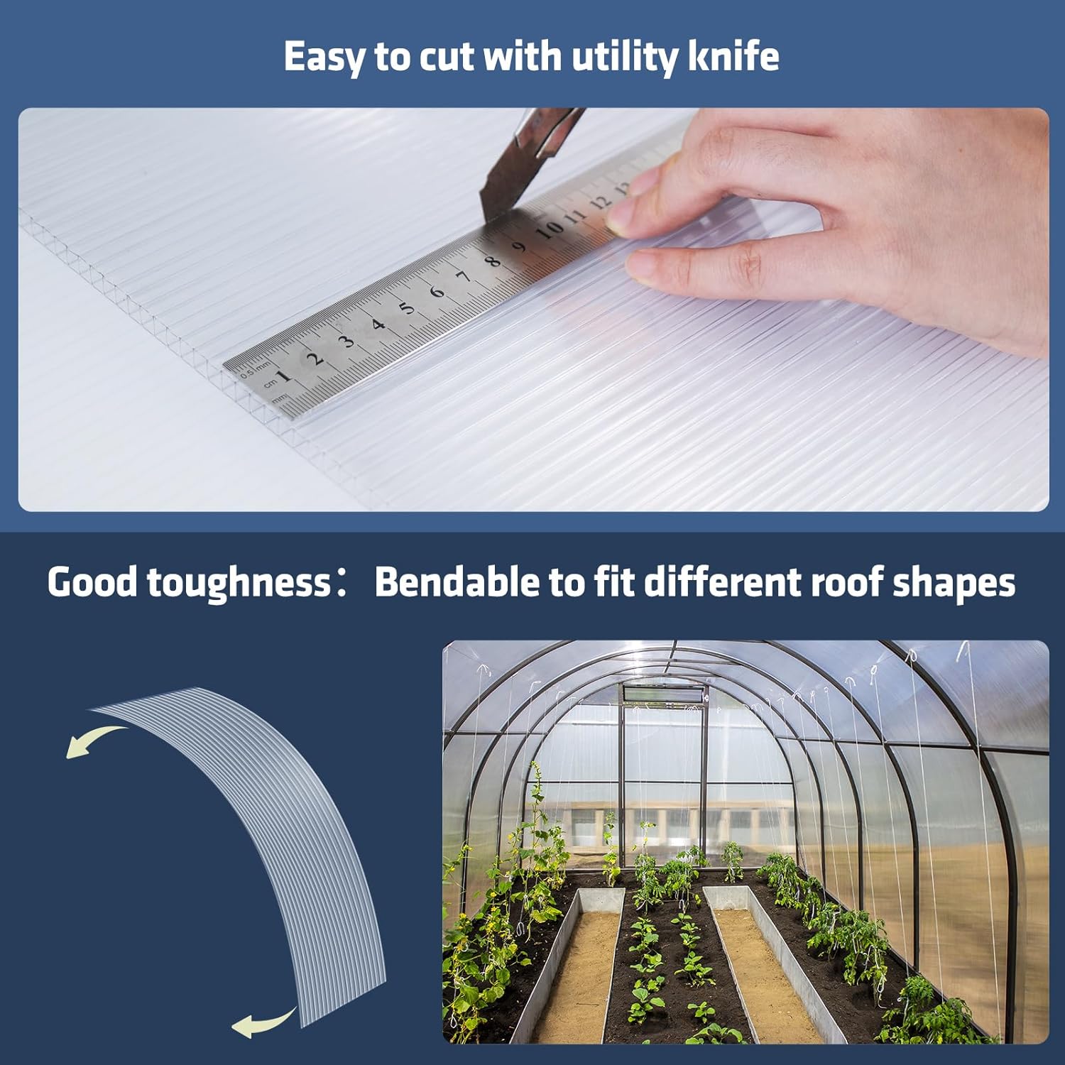 71GXNW6Li5L._AC_SL1500_.jpg UMIG 12 PCS 4' x 2' x 0.24'' Polycarbonate Greenhouse Panels, Twin-Wall Waterproof UV Protected Corrugated Plastic Roof Panels Sheets, Clear Replacement Panels for Greenhouse, Outdoor, Plant - Image 6