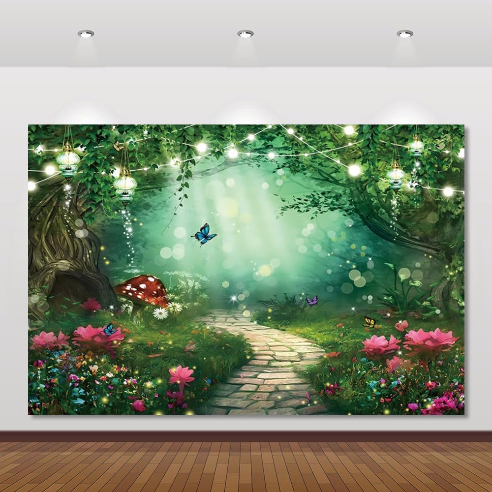 71IXIkue1uL._AC_SL1000_.jpg Chloroplastid Spring Enchanted Forest Backdrop 12x8ft Fairy Tale Wonderland Garden Woodland Mushroom Butterfly Photography Background for Princess Girl Birthday Party Banner Decorations Photoshoot