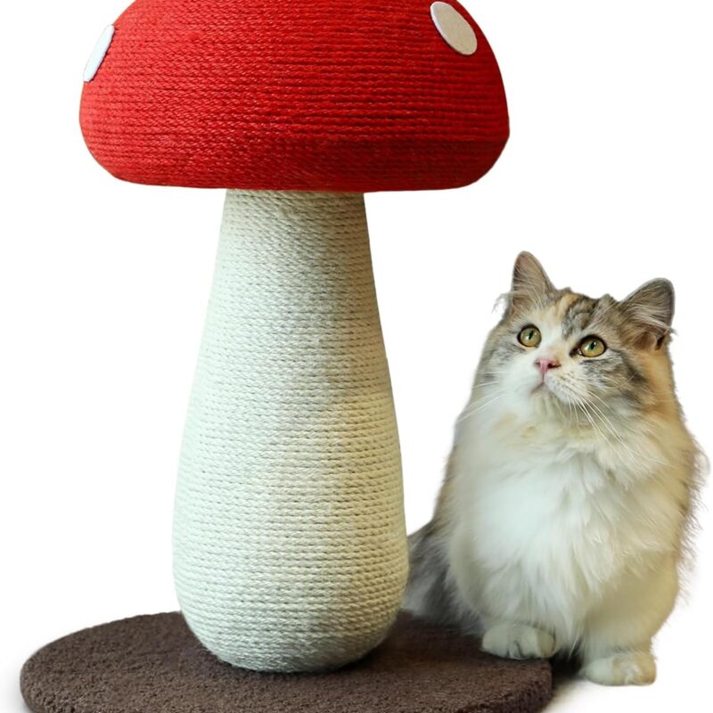 Cat Scratching Post Full Sisal Wrap Cat Tree Cute Mushroom Cat Tower Scratcher for Indoor Cats 19.7Inch