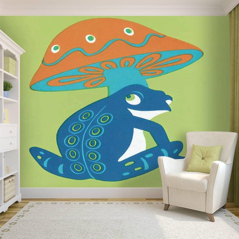 IEINTABRWNER Self Adhesive PVC Wallpaper Mushroom and Frog Cool Stock Illustrations Wall Decals for Girl Bedroom Kids Room Decor Peel and Stick Wallpaper Rainbow Wall Stickers Mural Vinyl