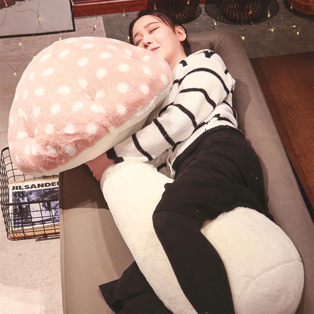 71L6WoOnj-L._AC_SL1200_.jpg Mushroom Body Pillow, 52inch Long Mushroom Plush Pillow, Cute Soft Long Bed Pillow for Adults (Grey, 52 Inch) - Image 3