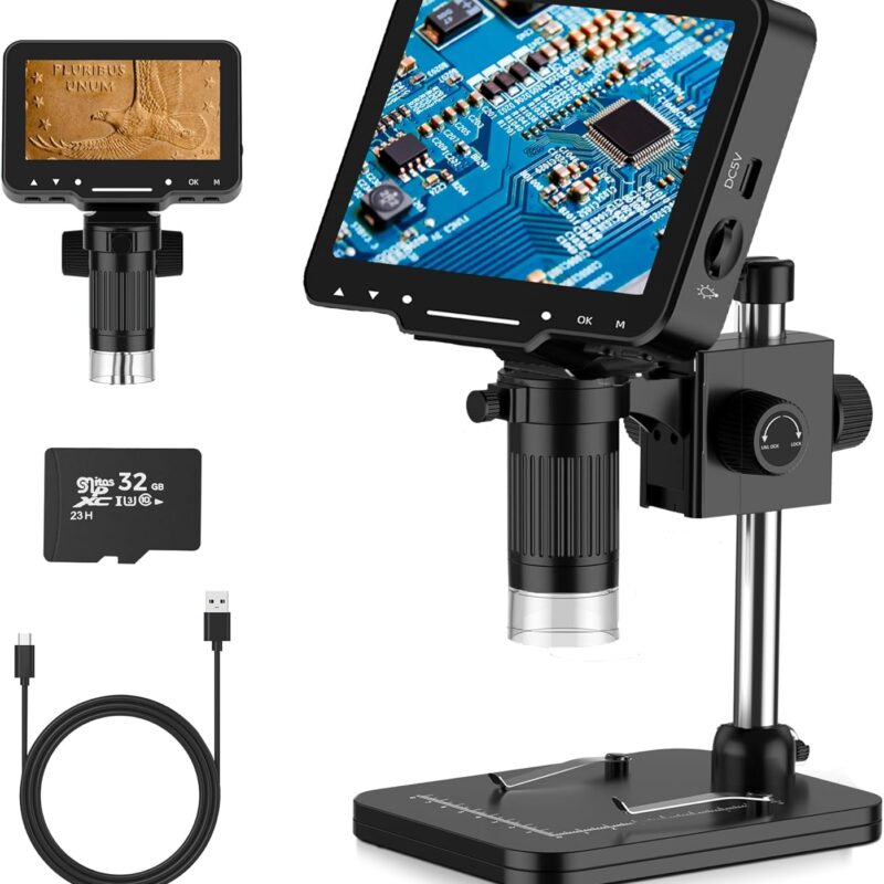 LCD Digital Microscope,4.3 Inch 1080P 10 Megapixels,10MP Camera Video Recorder with HD Screen,1-1000X Magnification Zoom Wireless USB Stereo Microscope Camera