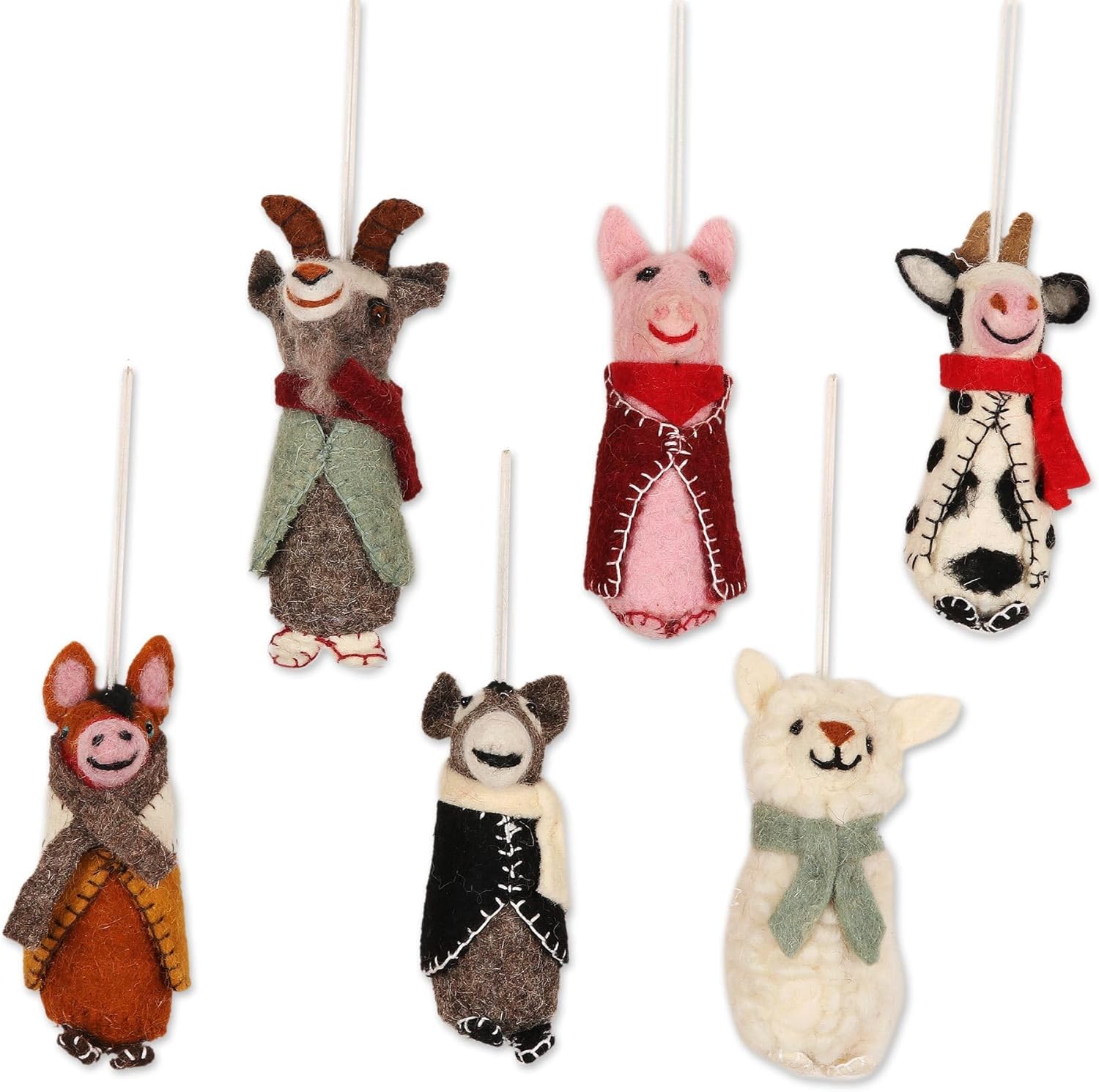 71LYlO1DcL._AC_SL1500_.jpg NOVICA Artisan Handmade Wool Holiday Embroidered Wool Felt Animal Ornaments | Assorted Holiday Decor Animal Themed | Handmade Wool Christmas Tree Hanging Decor | Barnyard Bunch (Set of 6)