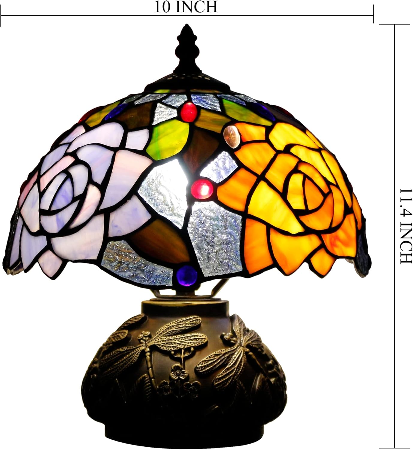 71Mka9ttJzL._AC_SL1500_.jpg Small Tiffany Table Lamp Yellow Purple Rose Style Stained Glass Desk Lamp 10X11.5 Inch Mushroom Table Light for Office Home Living Room Bedroom - Image 6