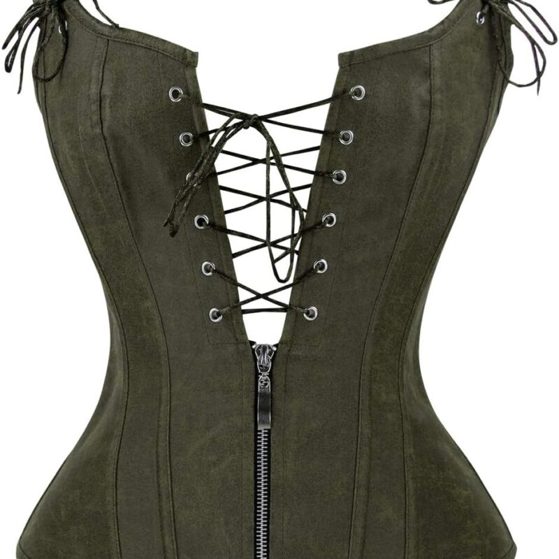 Charmian Women's Renaissance Lace Up Vintage Boned Bustier Corset with Garters