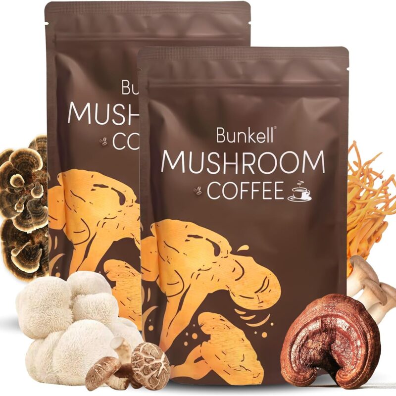 Mushroom Coffee, Organic 6 Mushrooms with Lion's Mane, Reishi, Cordyceps, Shitake, King Trumpet & Turkey Tail, Instant Coffee Powder for Energy, Digestion & Immune Support, 60 Servings 2 Pack