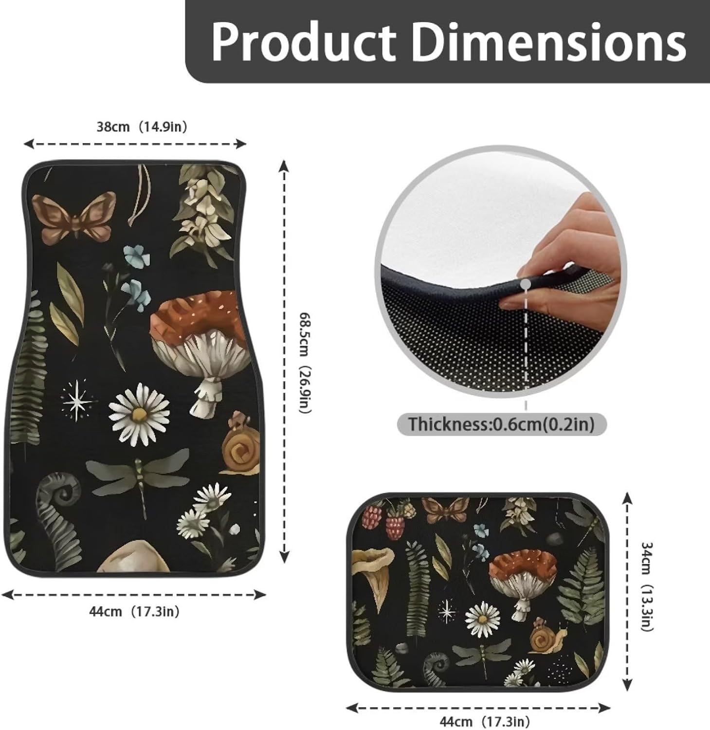71PlMJ7mB4L._AC_SL1500_.jpg Mushroom Car Floor Mats 4 Pcs All-Weather Car Mats,Waterproof Fit Automotive Floor Carpet for Cars Trucks SUV,Universal Floor Liner Car Accessories - Image 4